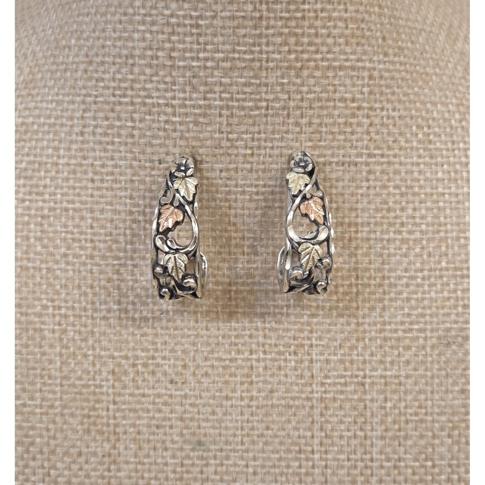Vintage Wheeler Sterling Silver & Black Hills 12k Gold J Hoop Earrings
